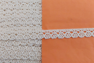 Čipka zo 100% bavlny, 1,2cm x 18,3 m- béžová