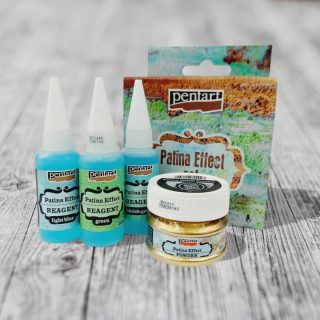 Patinovacie reagenty 3x20ml /zelený, svetlomodrý, modrozelený/ + patinovací prášok 20g