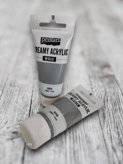 Metalická krémová akrylka, 60ml - strieborná