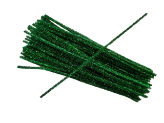 Chlpatý drôtik 6mm/30cm - trblietavý zelený, 20ks/bal