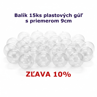 Priehľadná umelohmotná guľa (2 dielna), 9 cm - Sada 15ks